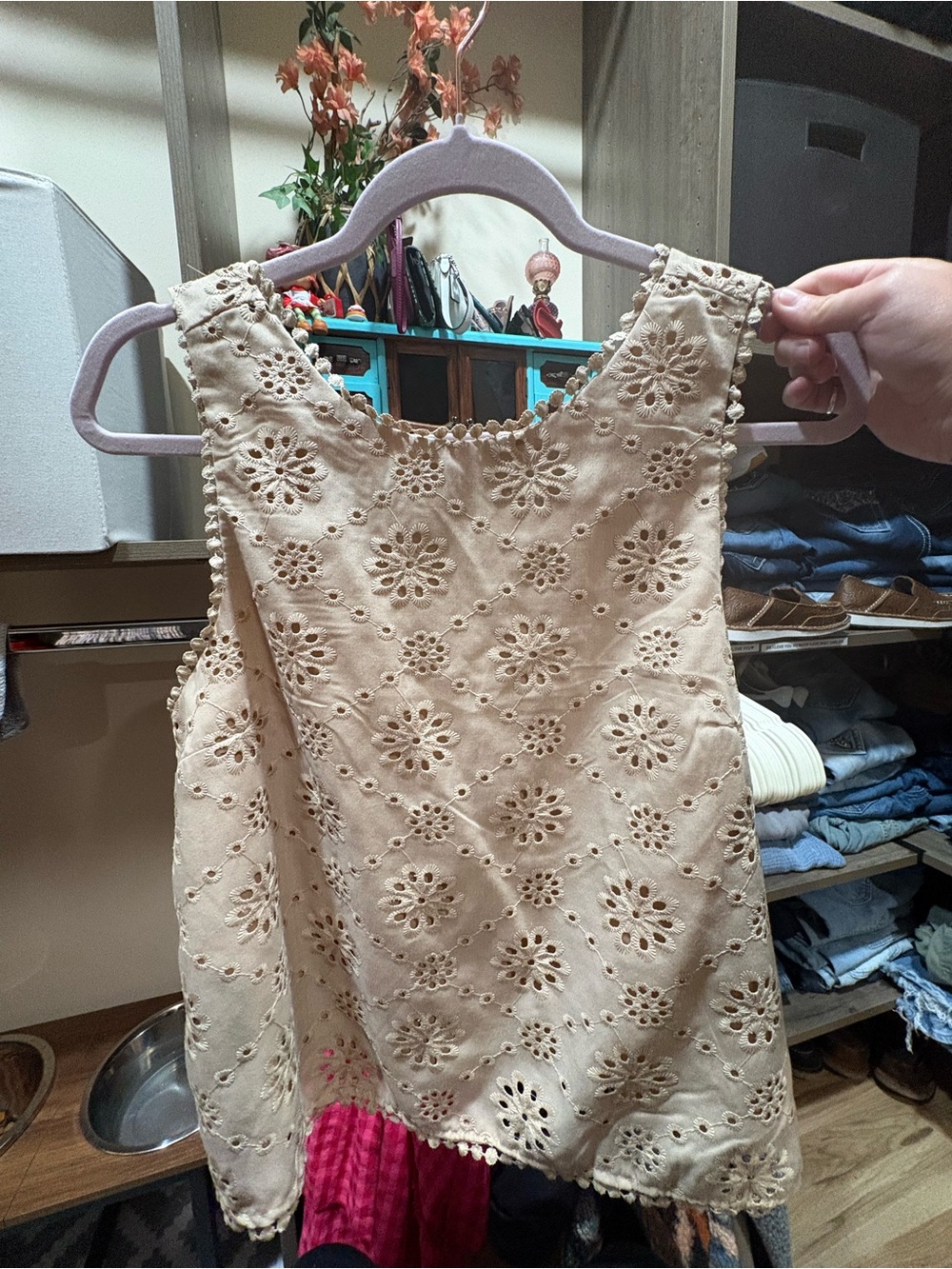 Embroidered Eyelet Sleeveless Top - Cream